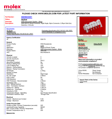 09-62-3091 Datasheet PDF Molex Connectors