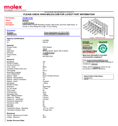 A-70216-0085 Datasheet PDF Molex Connectors