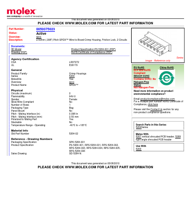 0050375023 Datasheet PDF Molex Connectors