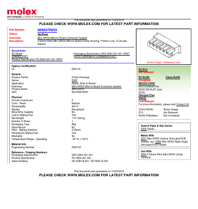 0050375033 Datasheet PDF Molex Connectors