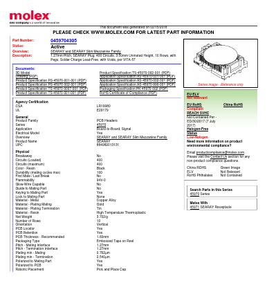 0459704305 Datasheet PDF Molex Connectors