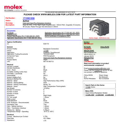 171990-1038 Datasheet PDF Molex Connectors