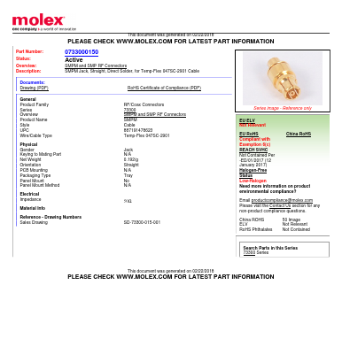 0733000150 Datasheet PDF Molex Connectors