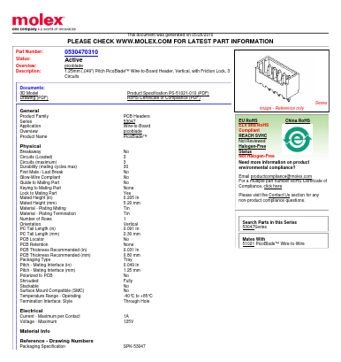 0530470310 Datasheet PDF Molex Connectors