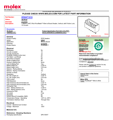 53047-1010 Datasheet PDF Molex Connectors