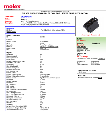 0439151206 Datasheet PDF Molex Connectors