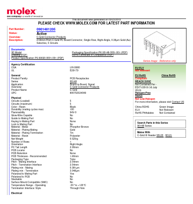90148-1205 Datasheet PDF Molex Connectors