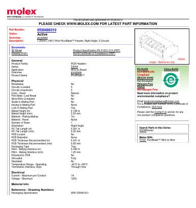 0530480310 Datasheet PDF Molex Connectors