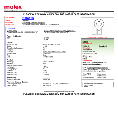 19193-0080 Datasheet PDF Molex Connectors