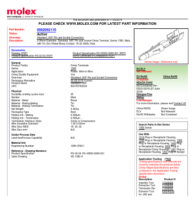 02-09-2116(CUTSTRIP) Datasheet PDF Molex Connectors