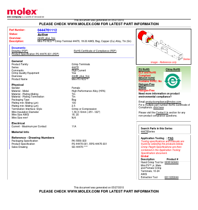 44476-1112 Datasheet PDF Molex Connectors
