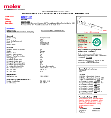 1381-A(P901) Datasheet PDF Molex Connectors
