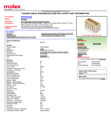 0874370342 Datasheet PDF Molex Connectors