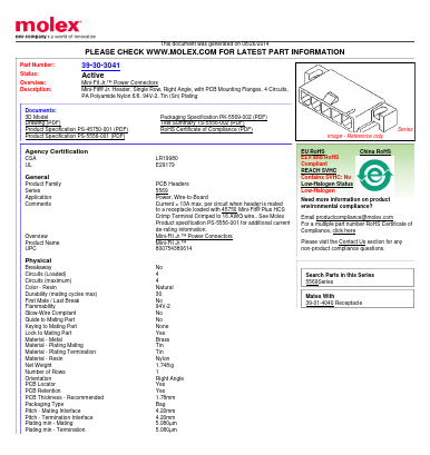 5569-04A3MS Datasheet PDF Molex Connectors
