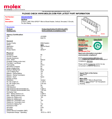 22-03-5055 Datasheet PDF Molex Connectors