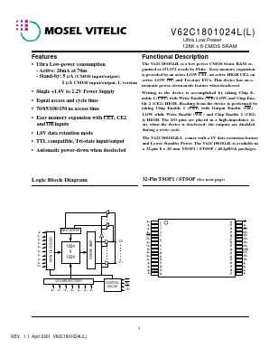 V62C1801024L Datasheet PDF Mosel Vitelic Corporation 