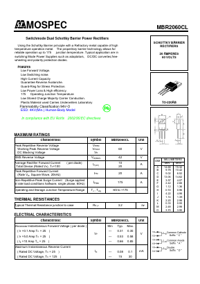 MBR2060CL Datasheet PDF Mospec Semiconductor