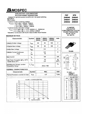2N6043 Datasheet PDF Mospec Semiconductor