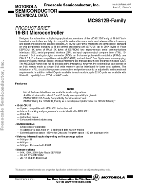 MC9S12B128VPVE Datasheet PDF Motorola => Freescale