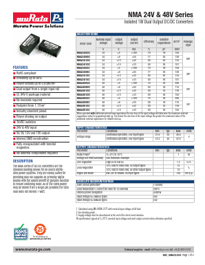 NMA4805DC Datasheet PDF Murata Power Solutions