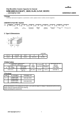 GRM188B31E474KA75 Datasheet PDF Murata Manufacturing