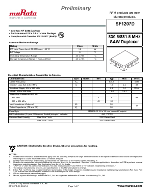SF1207D Datasheet PDF Murata Manufacturing