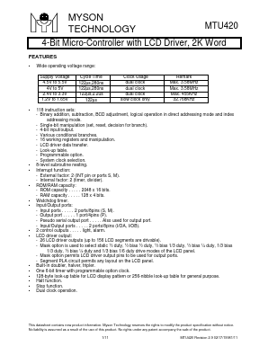 MTU420 Datasheet PDF Myson Century Inc
