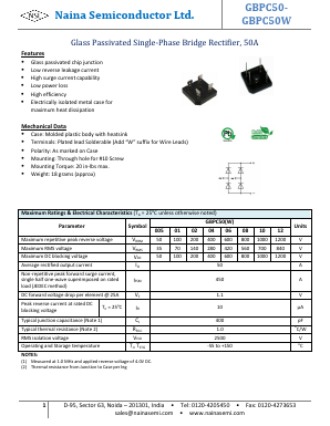 GBPC50005 Datasheet PDF Naina Semiconductor ltd.