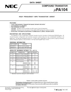 UPA104 Datasheet PDF NEC => Renesas Technology
