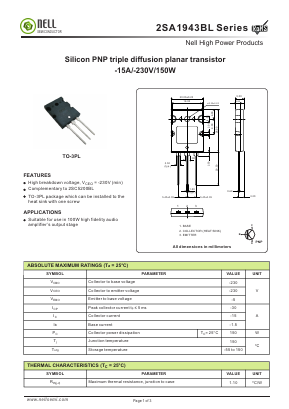 2SA1943BL Datasheet PDF Nell Semiconductor Co., Ltd