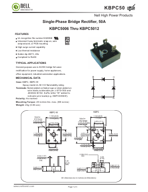 KBPC5012W Datasheet PDF Nell Semiconductor Co., Ltd