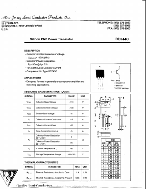 BD744C Datasheet PDF New Jersey Semiconductor