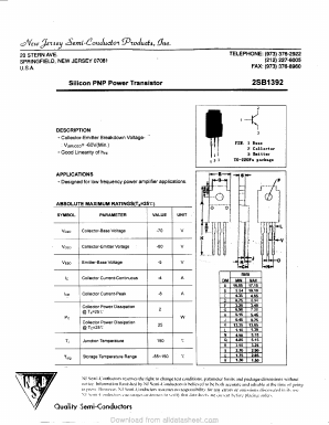 2SB1392 Datasheet PDF New Jersey Semiconductor
