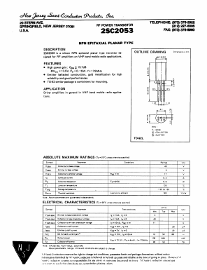 2SC2053 Datasheet PDF New Jersey Semiconductor