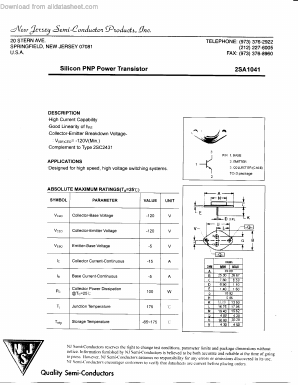 2SA1041 Datasheet PDF New Jersey Semiconductor