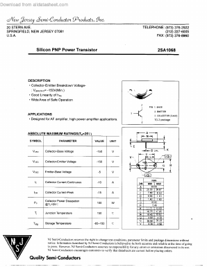 2SA1068 Datasheet PDF New Jersey Semiconductor