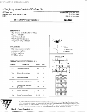 2SA1073 Datasheet PDF New Jersey Semiconductor
