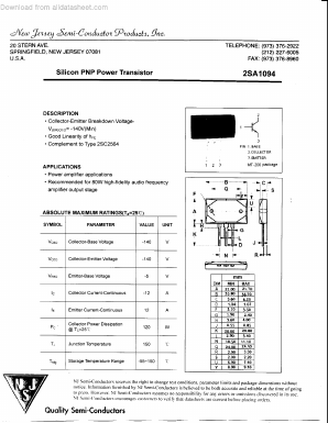 2SA1094 Datasheet PDF New Jersey Semiconductor