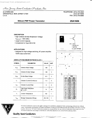 2SA1606 Datasheet PDF New Jersey Semiconductor