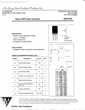 2SA1672 Datasheet PDF New Jersey Semiconductor