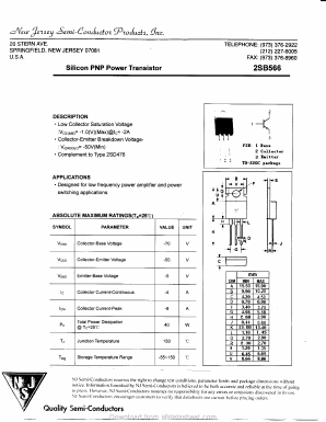 2SB566 Datasheet PDF New Jersey Semiconductor