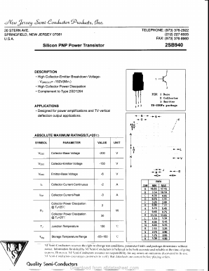 2SB940 Datasheet PDF New Jersey Semiconductor