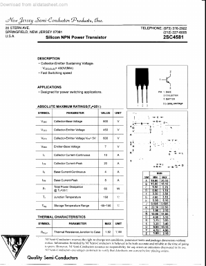 2SC4581 Datasheet PDF New Jersey Semiconductor