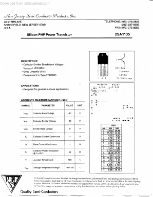 2SA1135 Datasheet PDF New Jersey Semiconductor
