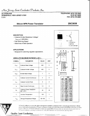 2SC3038 Datasheet PDF New Jersey Semiconductor