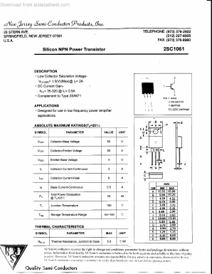 2SC1061 Datasheet PDF New Jersey Semiconductor