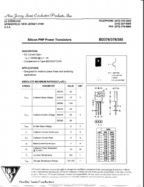 BD378 Datasheet PDF New Jersey Semiconductor