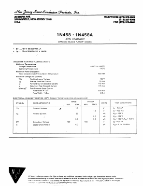 1N458A Datasheet PDF New Jersey Semiconductor