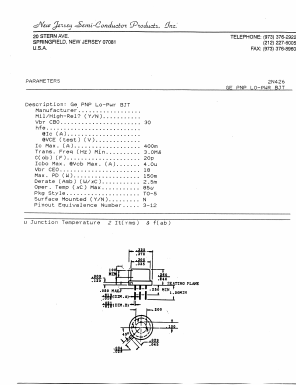 2N426 Datasheet PDF New Jersey Semiconductor