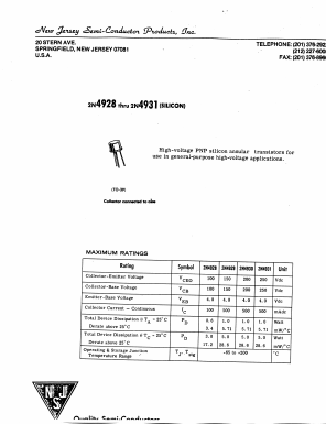 2N4931 Datasheet PDF New Jersey Semiconductor